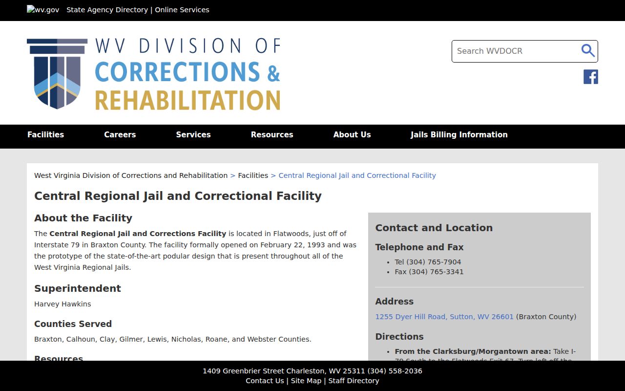 Central Regional Jail facility page for Roane County arrest records