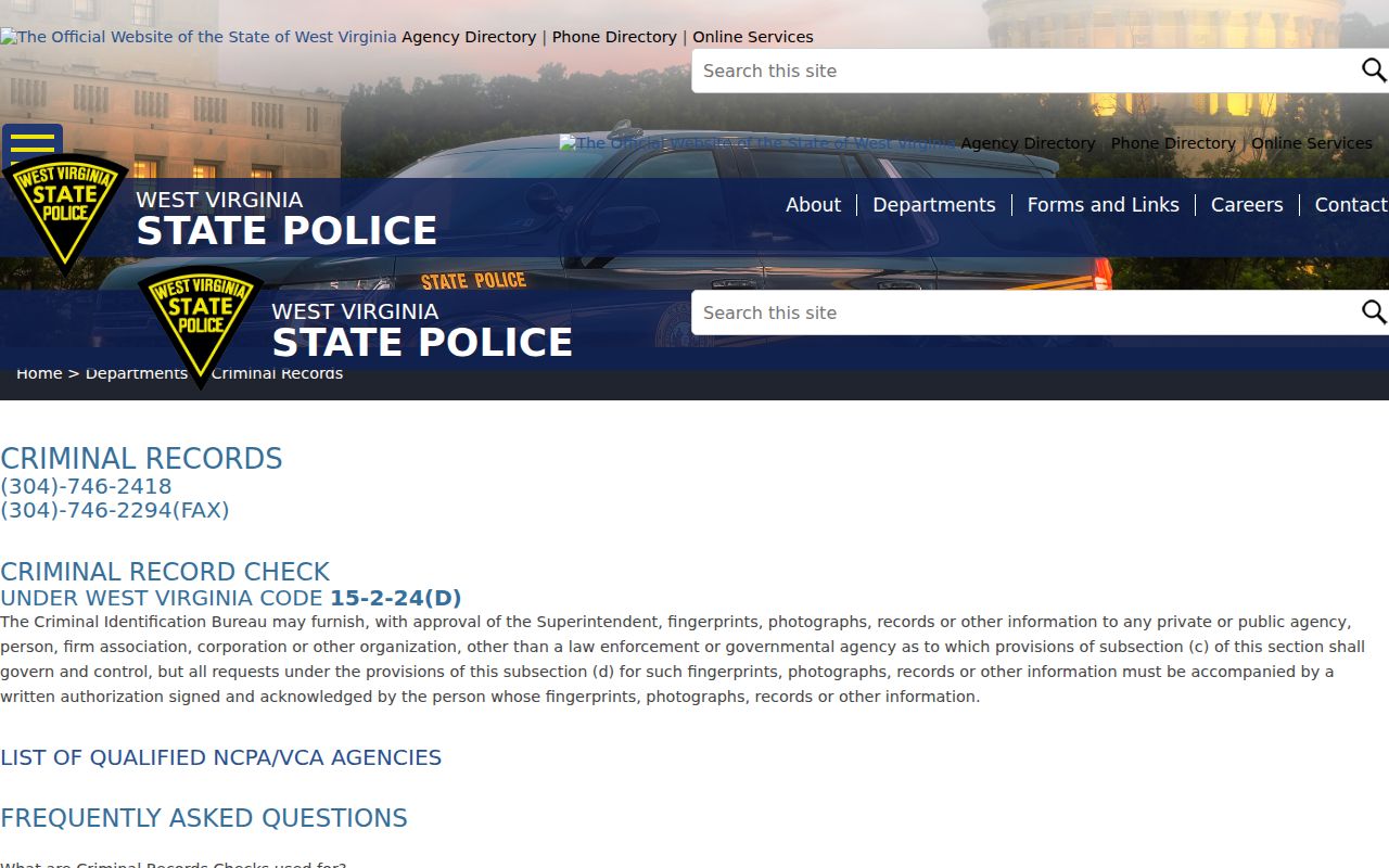 Roane County criminal history guidance from West Virginia State Police